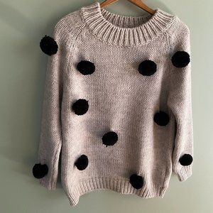 Zara Girls Knitwear Grey & Black Pom Pom Sweater